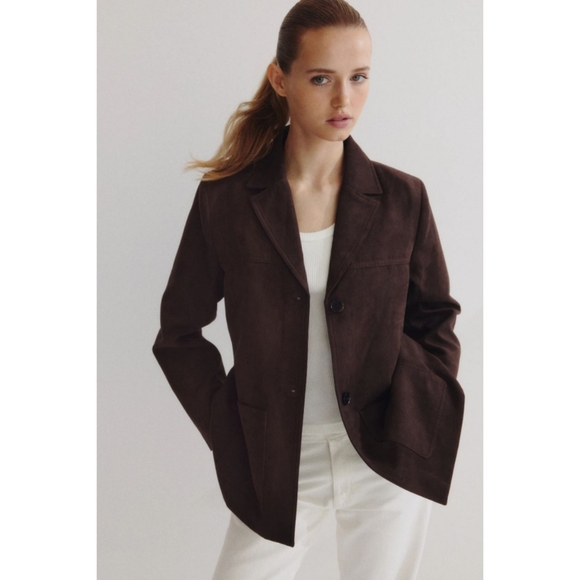 H&M Chocolate Brown Faux Suede Blazer Jacket